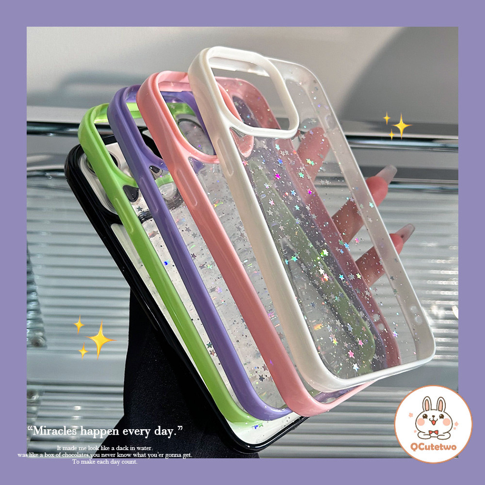Glitter Starsโปร่งใสเคสโทรศัพท์สําหรับIphone 11 15 14 13 12 Pro MAX 14 15 Plus XS MAX XR 7 8 PlusหนากรอบAnti-scratch Soft TPUปกหลัง