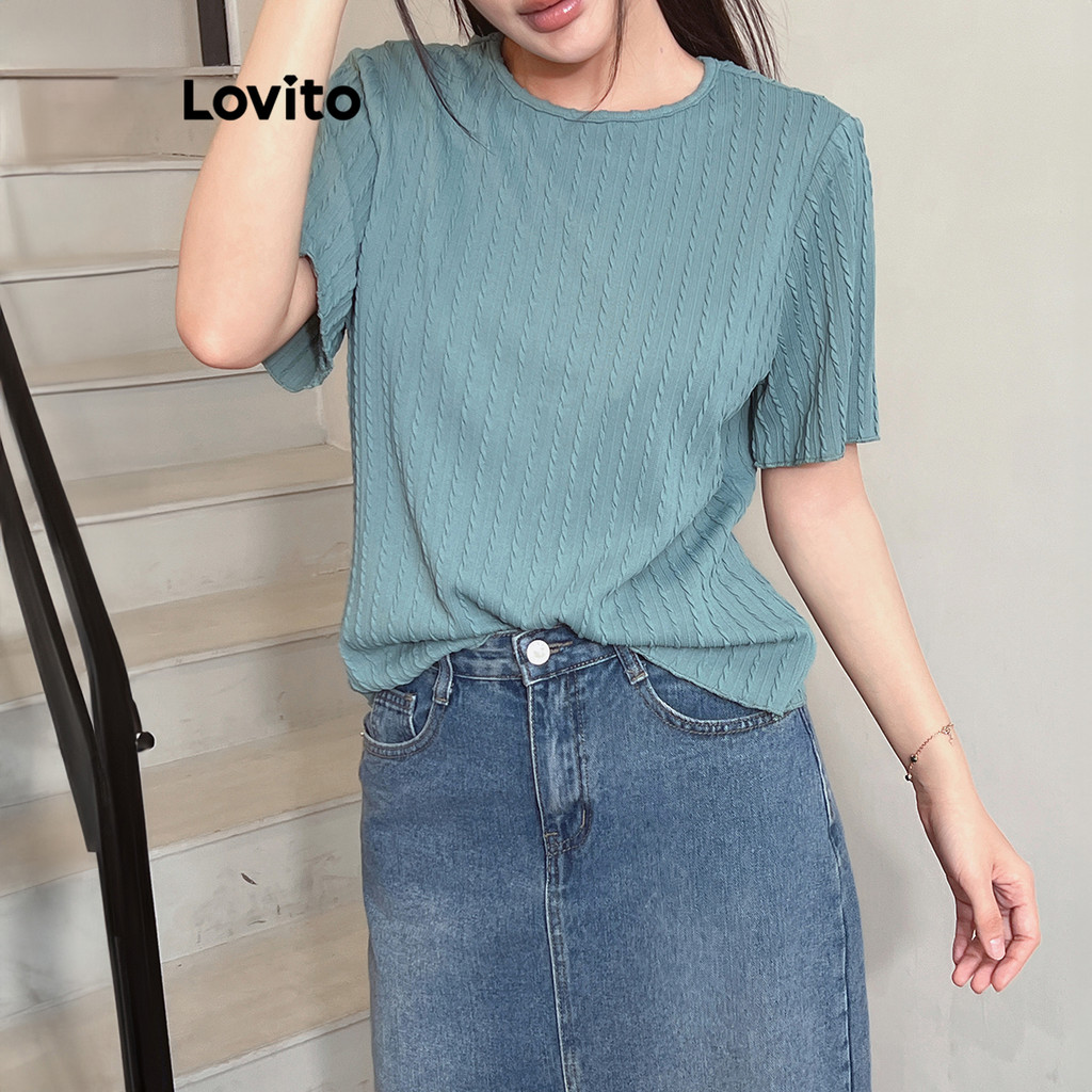 Lovito เสื้อยืดโครงสร้างธรรมดาสบาย ๆ สำหรับผู้หญิง L104ED826