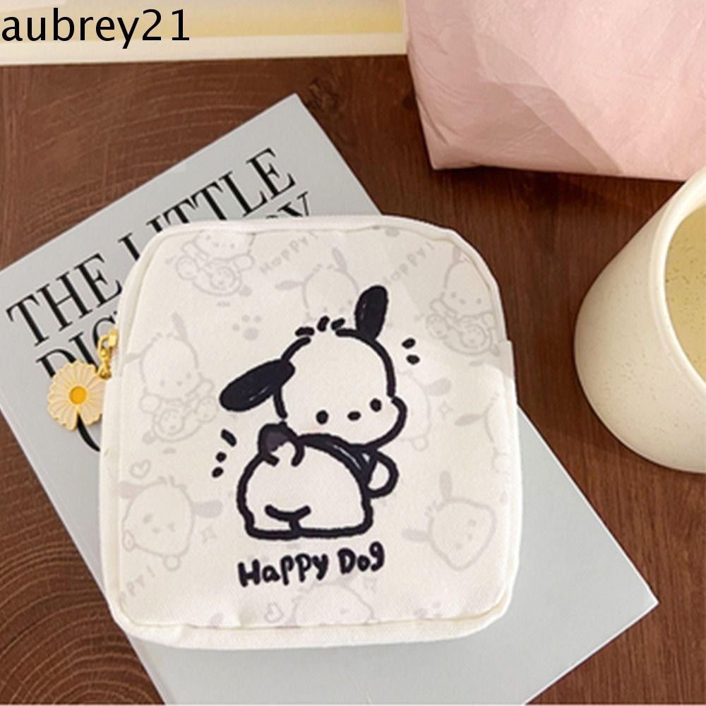 Aubrey1 กระเป๋าเก็บผ้าอนามัย, Winnie the Pooh Cartoon Design Pochacco Storage Bag,แบบพกพาสไตล์เกาหลีกระเป๋าผ้า Small Item Bag Girls