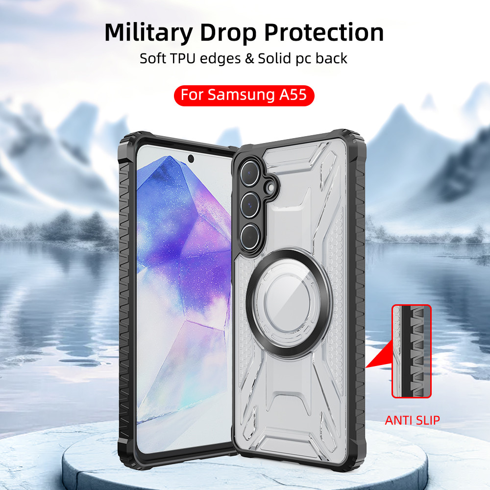 สําหรับกรณีแม่เหล็ก Samsung Galaxy A55 A35 A25 A15 A05S A05 A54 A34 A24 A14 A04S A13 A04E 4G 5G แม่เหล็กโปร่งใสอะคริลิค hard โทรศัพท์ cas รวมทุกอย่างขอบ Anti-fall Soft Shell