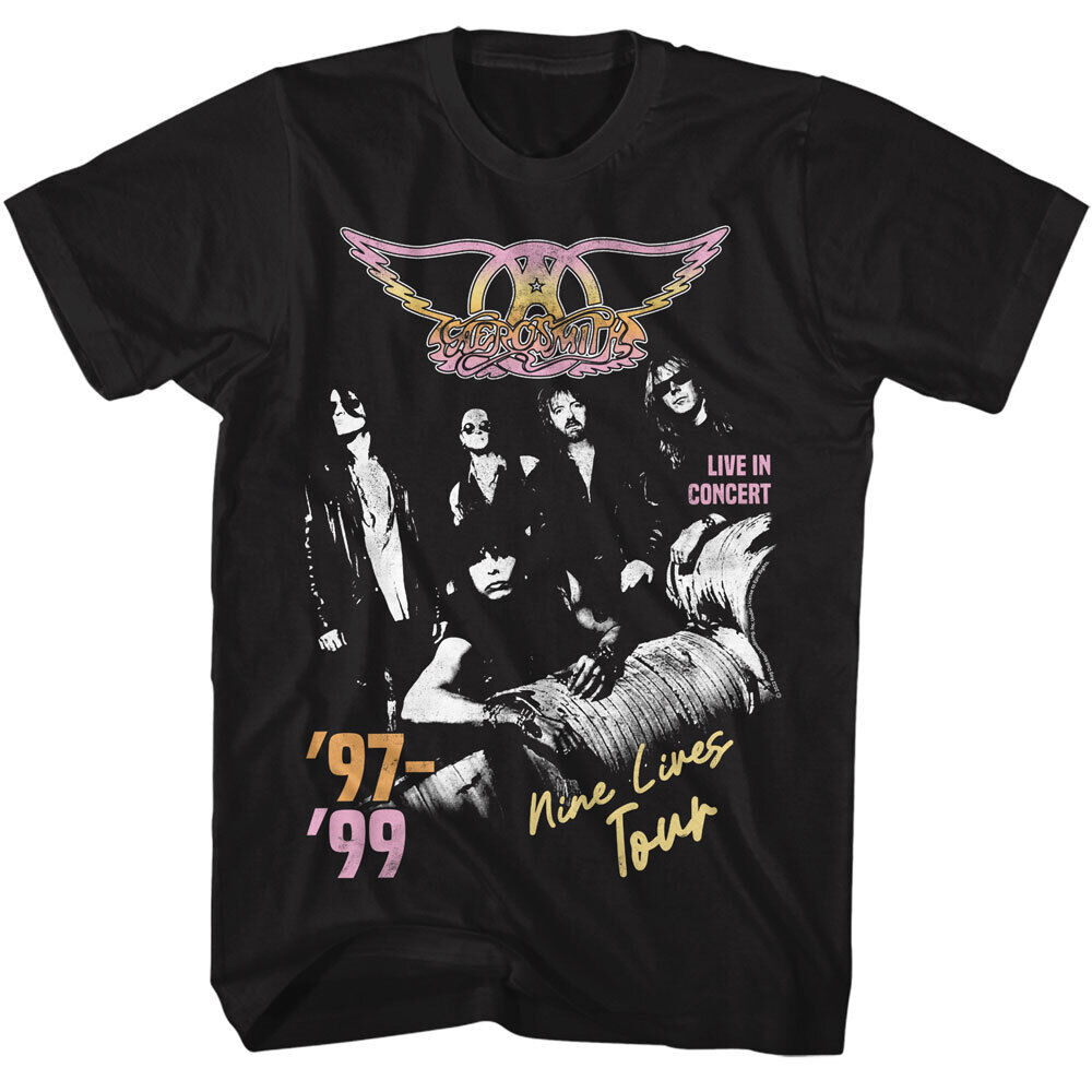 Aerosmith Nine Lives Tour 97-99 Concert Live Mens T Shirt Rock Band Music Merch