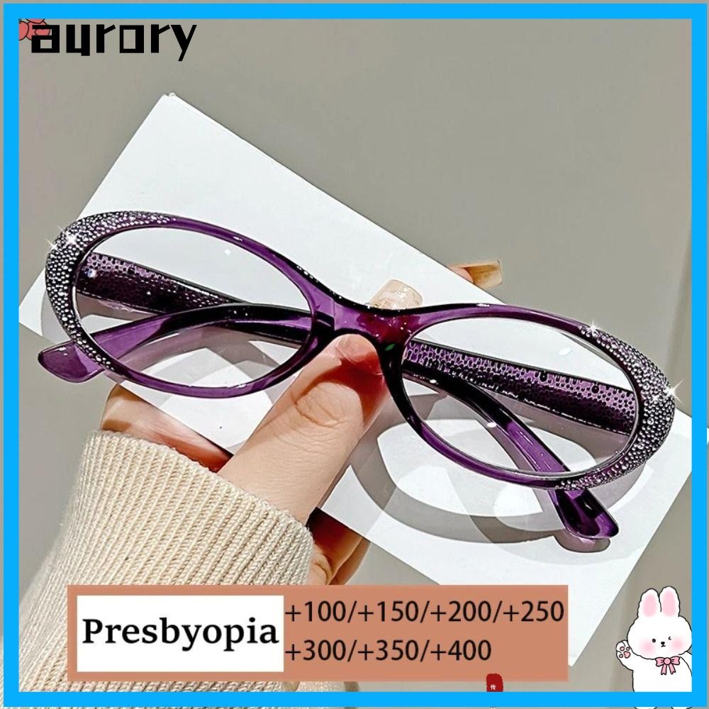 Aurory แว่นอ่านหนังสือป้องกันแสงสีฟ้า, Eye Protection Glitter กรอบแว่นสายตายาว,แบบพกพาเพชรหรูหรา Vintage Blue Blocking แว่นตาสายตายาวสํานักงาน