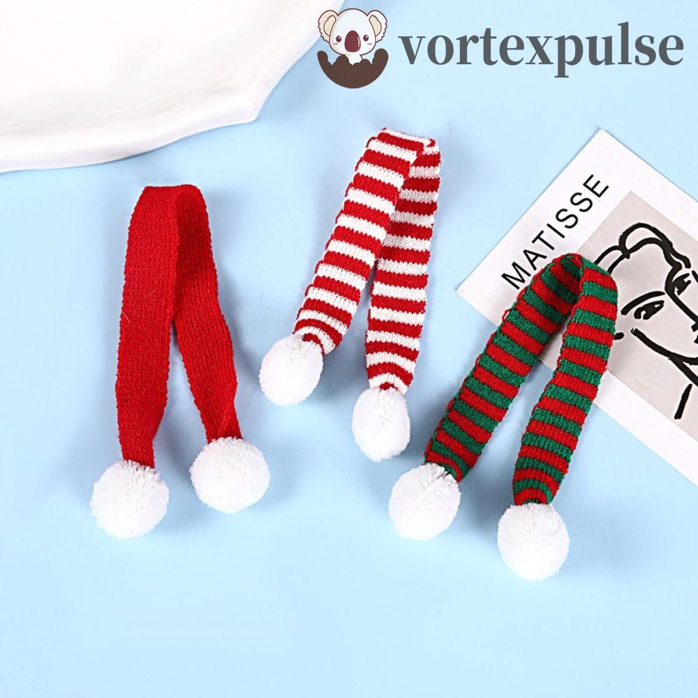 Vortexpullse ถักผ้าพันคอตุ๊กตาตกแต่ง, DIY Craft เส้นใยอะคริลิคมินิผ้าพันคอเครื่องประดับของเล่น,ขวดผ้าพันคอสีแดงและสีขาวลายถักมินิผ้าพันคอถัก Xmas Party ตกแต่ง