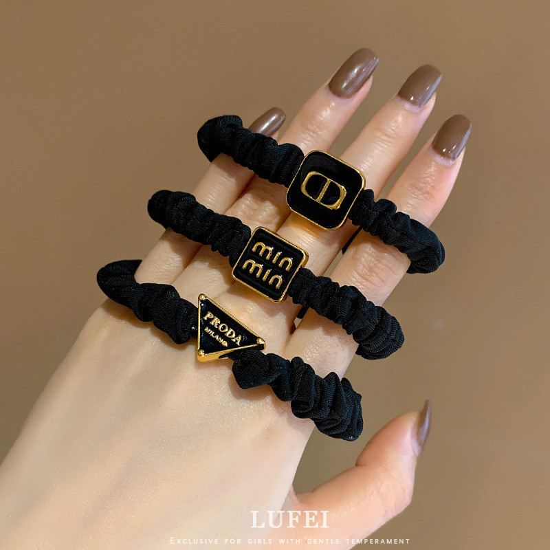 Retro สีดําตัวอักษร Scrunchy ผม Tie ผู้หญิงผม Tie Influencer High-End ผม Tie Classy Simple Headdress