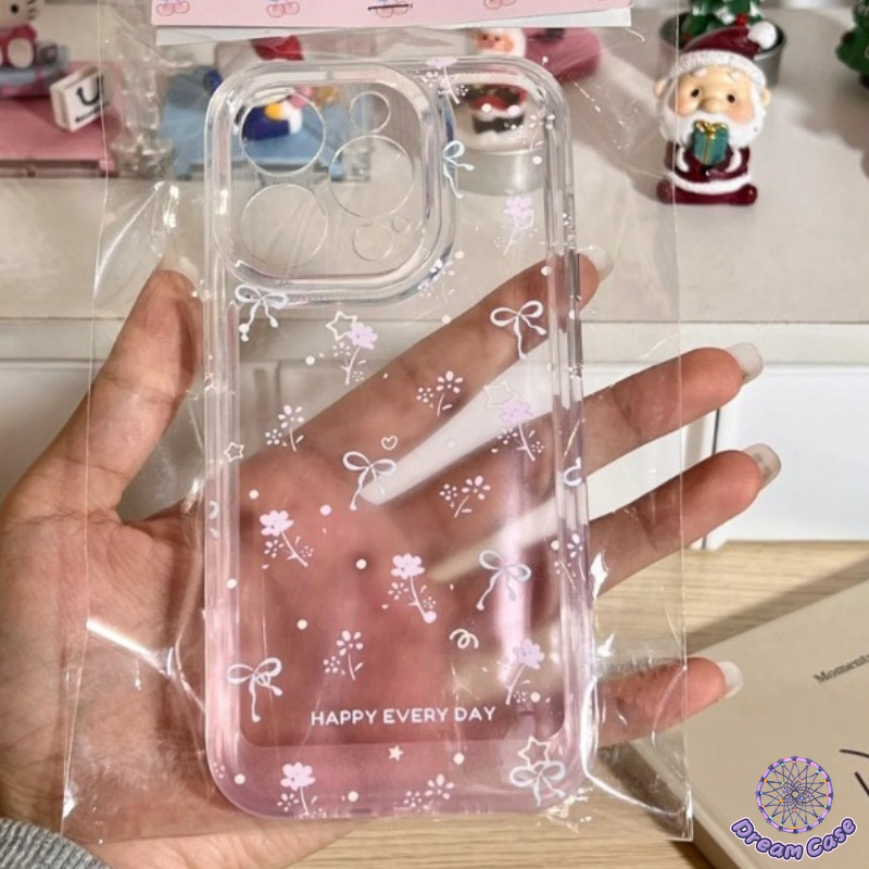 โบว์ผูกโบว์น่ารักสีชมพูใสเคสสำหรับ OPPO A18 A77 A57 A54 A12 A16 A15 A03 A17 A53 A7 A17K A78 A38 A58 A55 Reno 5 5F