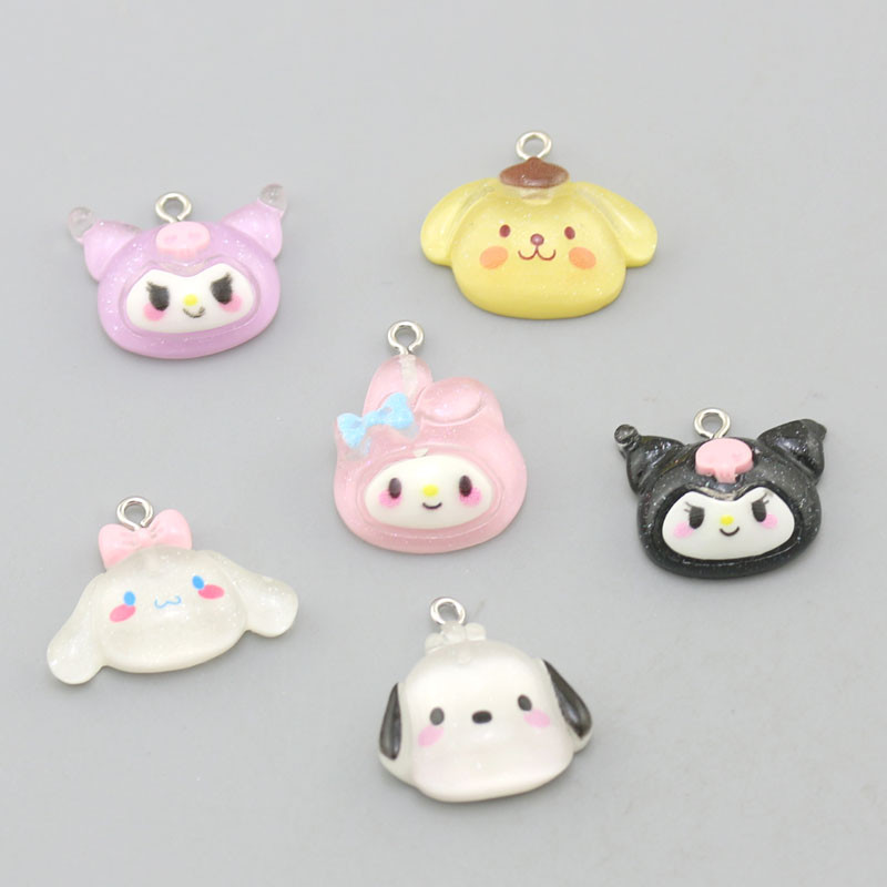 DIY เครื่องประดับอุปกรณ์เสริมเรซิ่นใสแวววาวผงการ์ตูนสัตว์หูใหญ่สุนัขจี้พวงกุญแจกระเป๋าจี้
