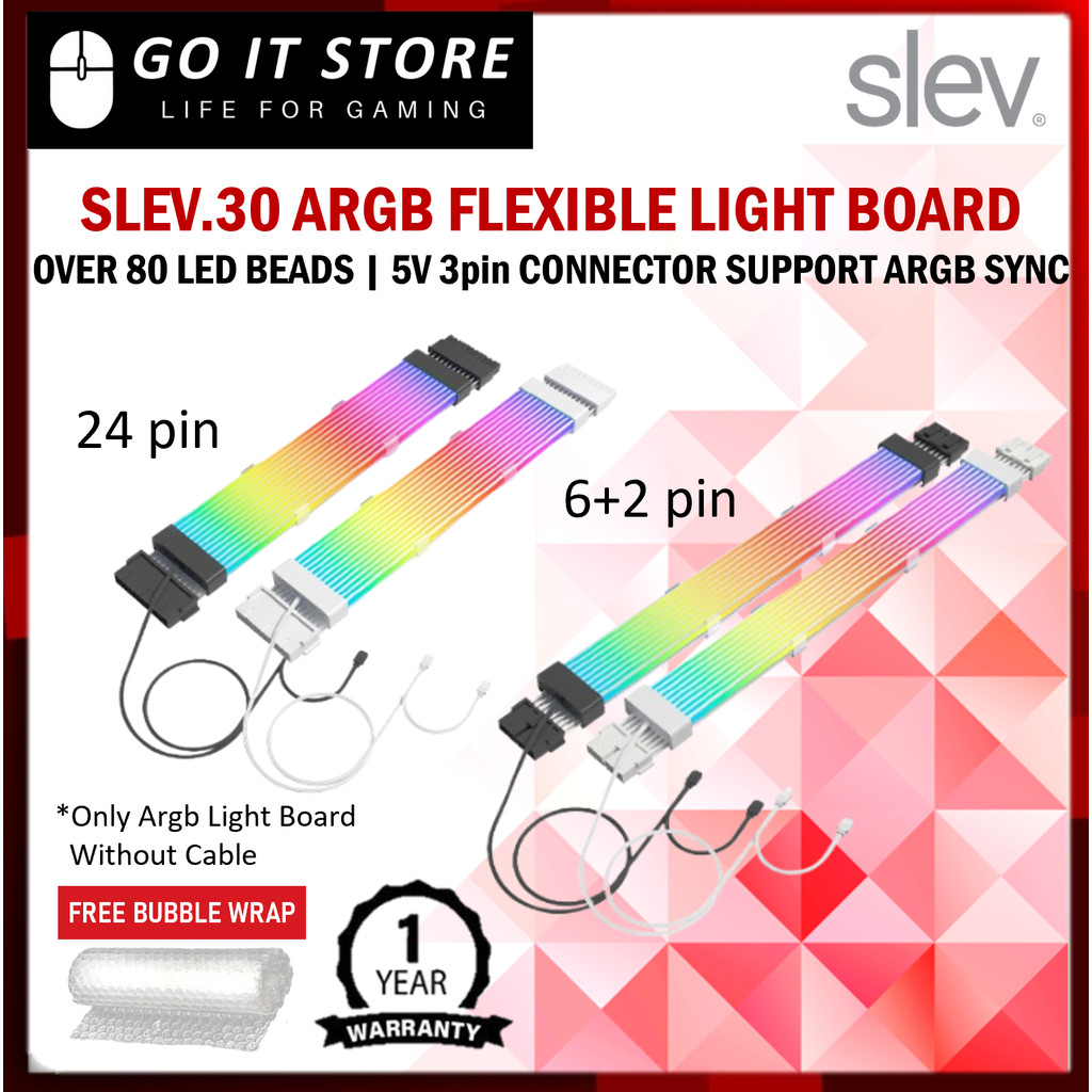 SlevLink Slev.30 aRGB aRGB บอร์ดไฟแบบยืดหยุ่นสําหรับ 24Pin / 6+2Pin PSU (สีดํา / สีขาว)
