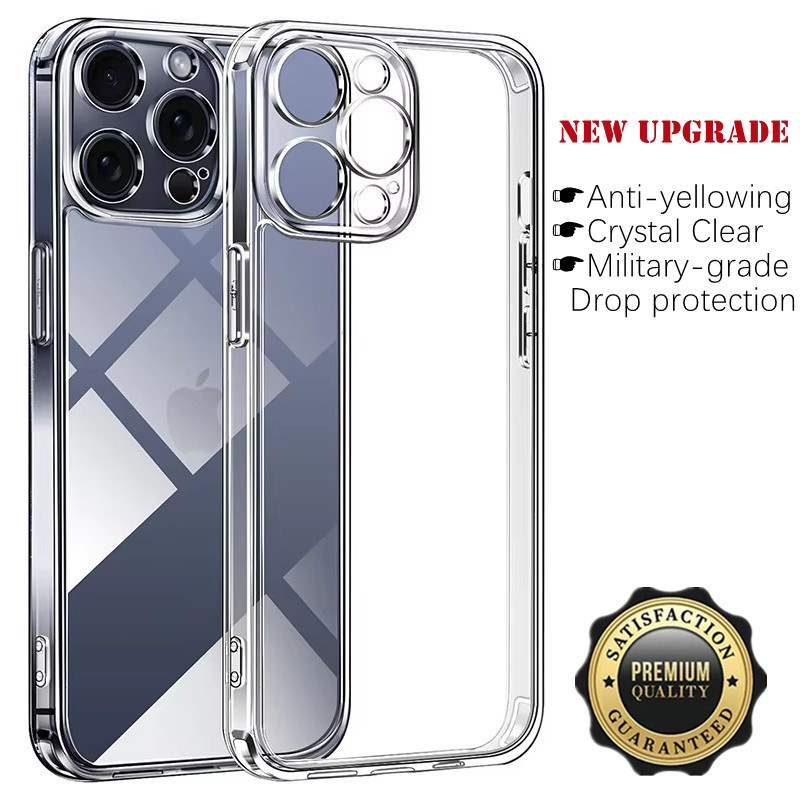 สําหรับ Apple iPhone 11 12 13 14 15 16 Pro Max Plus Mini Soft โปร่งใสซิลิโคนยืดหยุ่นกันกระแทก TPU ฝาครอบผิวเหลืองคริสตัล Clear Jelly Case
