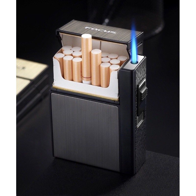 FOCUS 2in1 ไฟฟู่ อุปกรณ์จุดไฟ&กล่องใส่บุหรี่ (20ม้วน) แบบเติมแก๊สได้ รุ่น 035 F