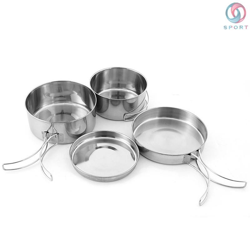【⚽Sportstar Outdoor Stainless-Steel Camping Cookware Set Hiking Backpacking Cooking Picnic Bowl Pot Set
