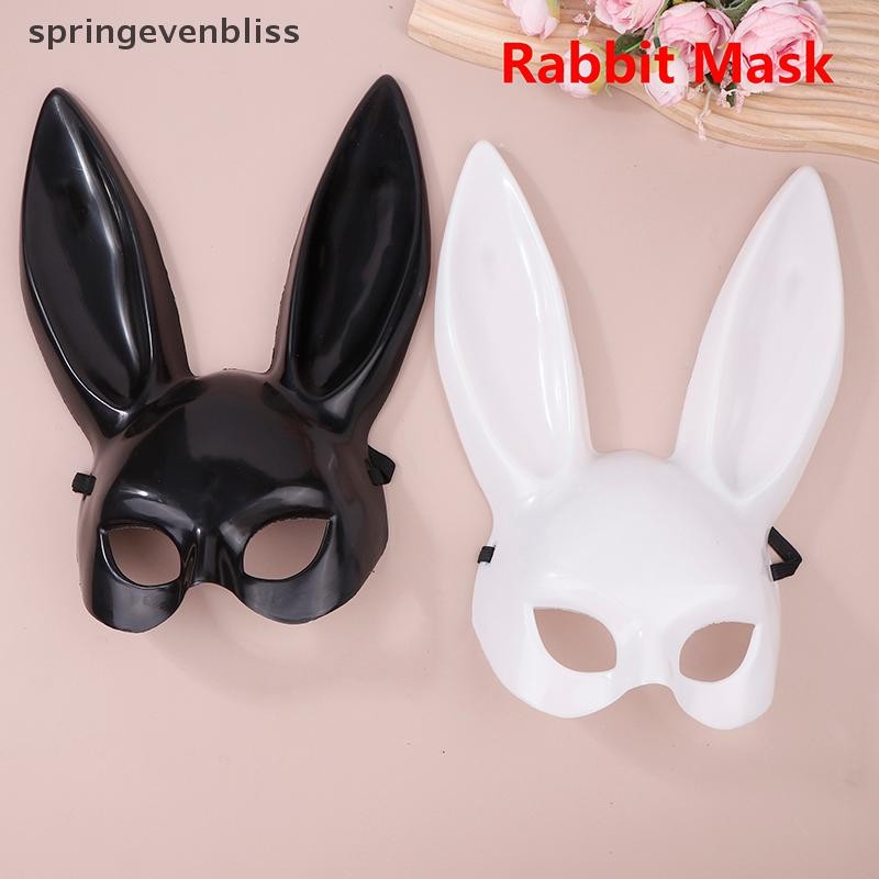 Springevenbliss หน้ากากกระต่ายครึ่งหน้าสีดําสีขาวหน้ากากฮาโลวีนคริสต์มาสบาร์ Masquerade Party หูกระต่ายหน้ากากเซ็กซี่คอสเพลย์ Props Springevenbliss