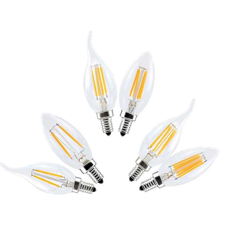 Edison Retro C35 C35L LED Lamp 4W 8W 12W AC 220V 230V Filament Light Bulb E14 COB Glass shell Vintag