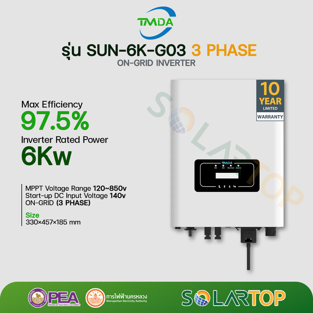 TMDA 6kW 3 Phase On-Grid String Inverter เเถมฟรี Smart Meter + CT (รับประกันศูนย์ไทย 10 ปี)