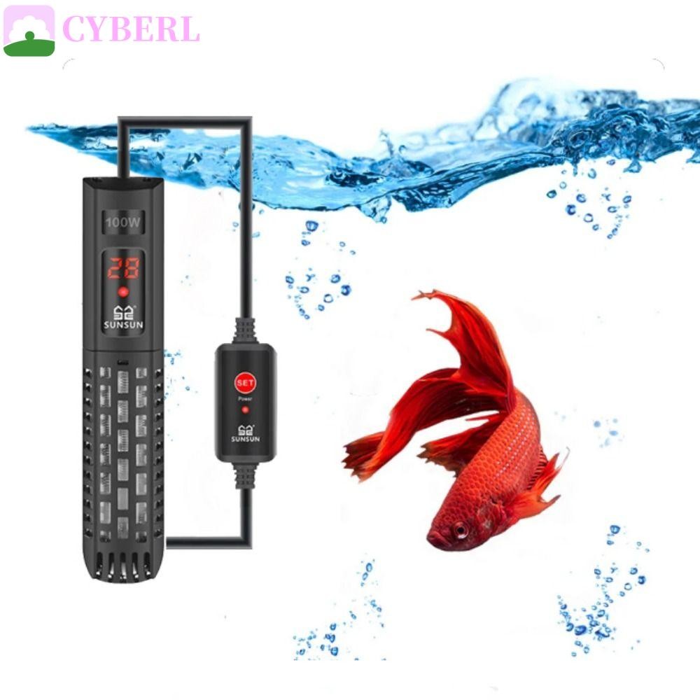 Cyberlinx จอแสดงผล LCD Digital Water Heating Rod, 50-500W ปรับ Aquarium Submersible Heater, Quartz Glass สีดําอัตโนมัติปรับน้ําความร้อน Rod Aquarium