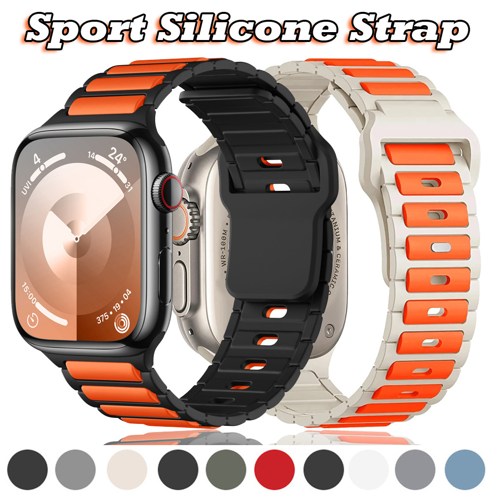 สายรัดซิลิโคนอ่อนนุ่มสําหรับ Apple Watch Ultra 2 49 มม. Serise 9 8 7 45 มม.41 มม.สร้อยข้อมือกีฬาสายรัดข้อมือ iWatch 6 5 4 se 44 มม.40 มม.