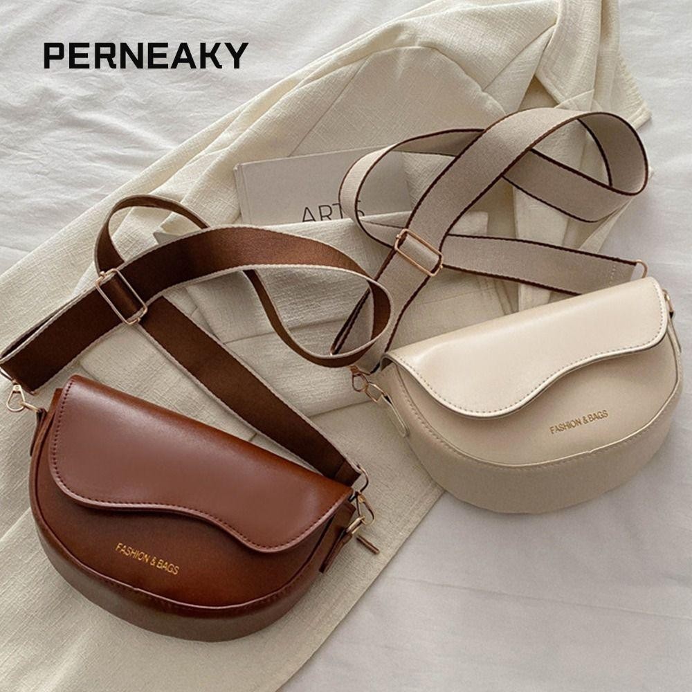 Perneaky กระเป๋าสะพายไหล่, กระเป๋าสะพายข้างครึ่งวงกลมขนาดเล็ก, กระเป๋าหนัง PU ย้อนยุคผู้หญิงหญิง
