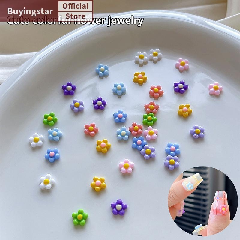 Zcx 50 ชิ้นดอกไม้ขนาดเล็กเล็บ Ch 3D เรซิ่น 5 กลีบ Rhinestones ตกแต่งเล็บ Kawaii อุปกรณ์เสริมเล็บ DIY VO