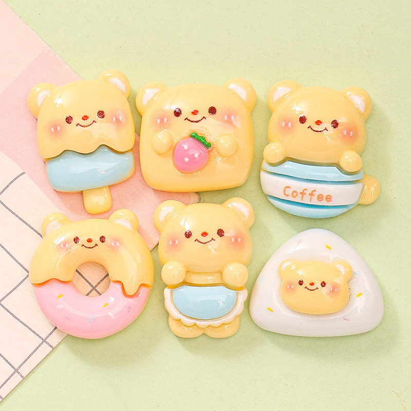 10ชิ้นในสต็อก น่ารักการ์ตูนเนยหมี DIY ทำด้วยมือครีมกาวเคสโทรศัพท์พวงกุญแจกิ๊บติดผมเรซินอุปกรณ์เครื่องประดับ