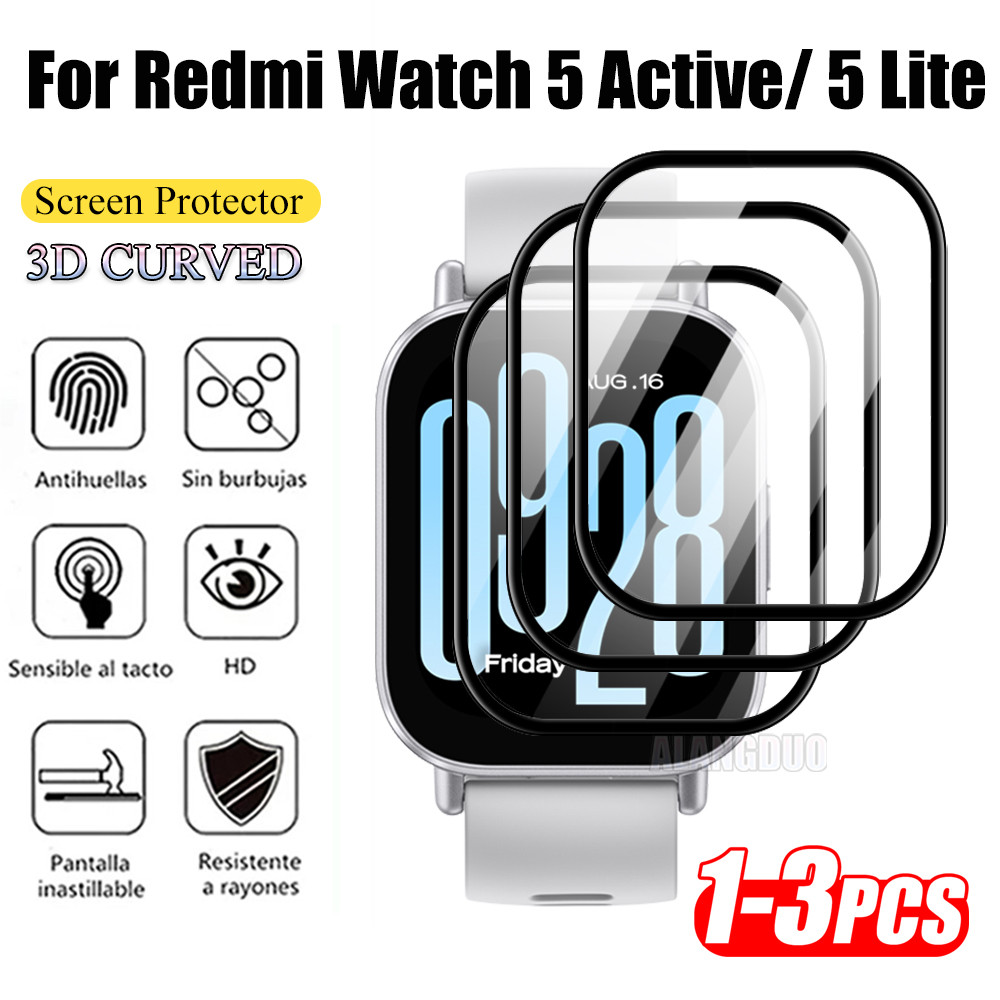 1-3 ชิ้นสําหรับ Xiaomi สําหรับ Redmi นาฬิกา 5 4 3 2 Active Lite ป้องกันหน้าจอคลุมทั้งหมด Watch5 5Lite 3Active 5Active สมาร์ทนาฬิกา 3D โค้งป้องกันฟิล์มไม่แก้ว