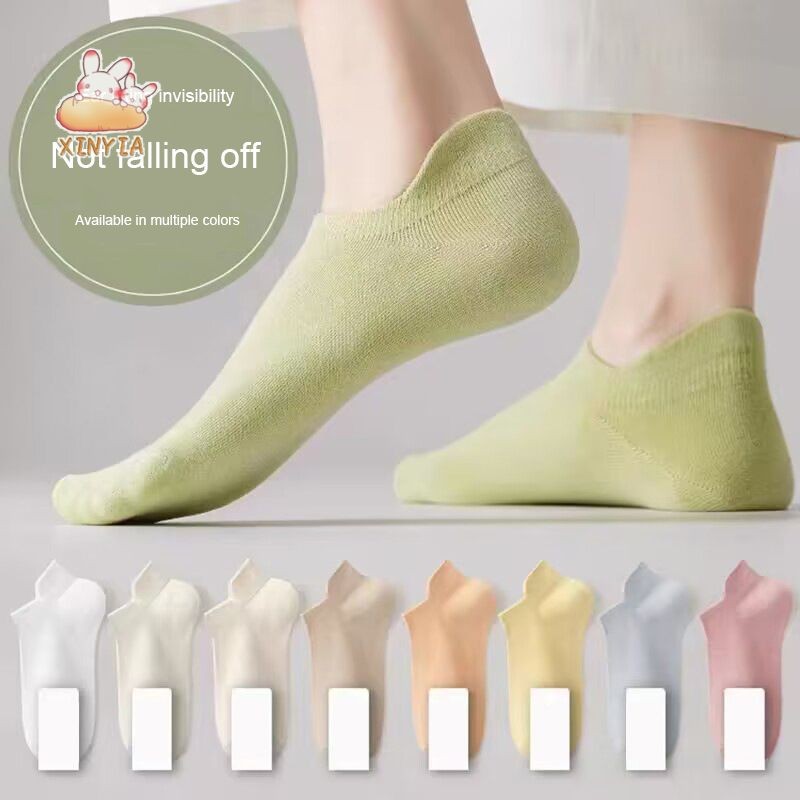 ถุงเท้าข้อสั้นแบบบางสีพื้นเข้ากับทุกการแต่งกายมองไม่เห็นทนทานใส่สบายวัสดุผ้าฝ้ายแท้สําหรับผู้หญิงและผู้ชายXINYIA.TH