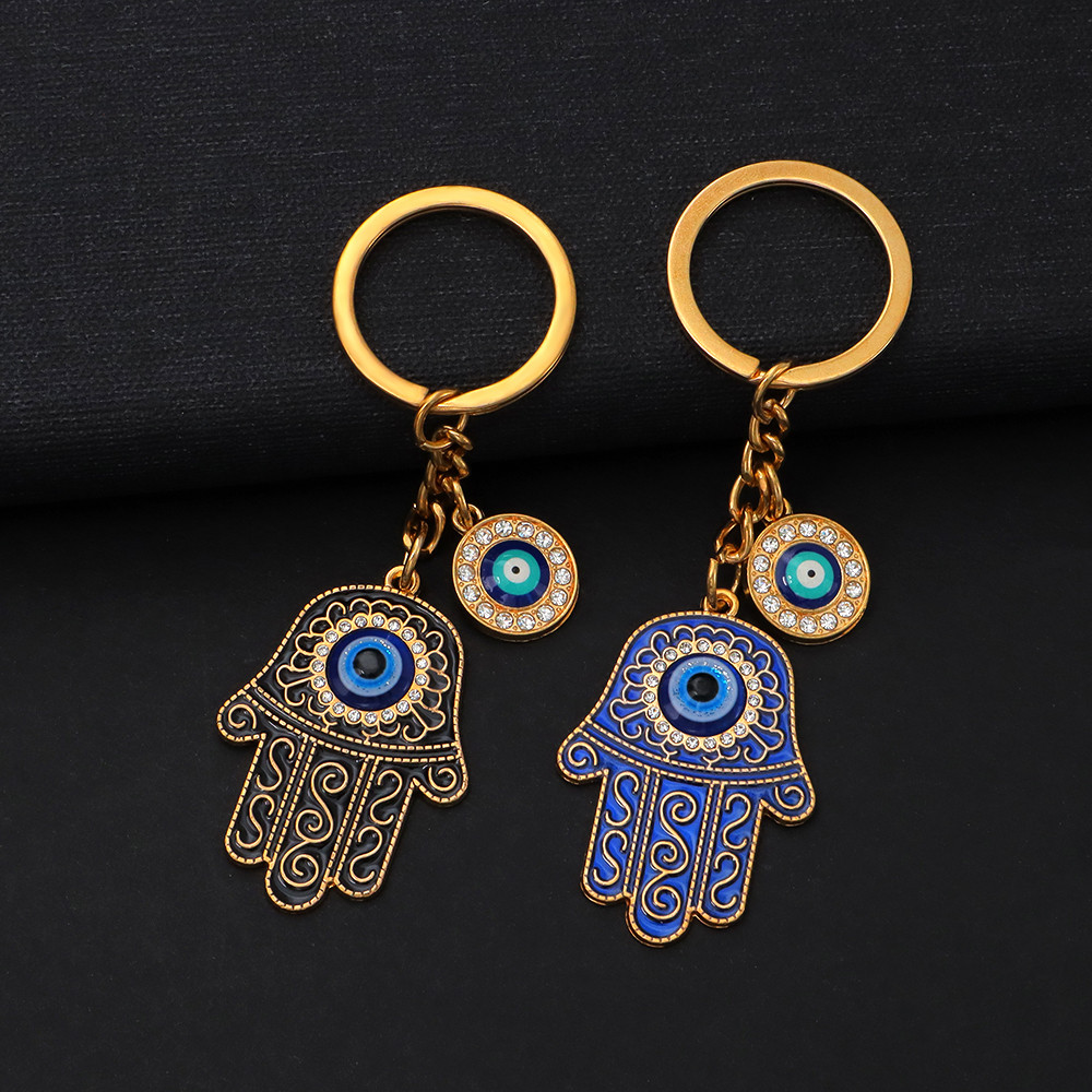 ประณีต Rhinestone มือปีศาจพวงกุญแจแฟชั่น Blue Devils Eyes Key แหวนสําหรับกระเป๋าเป้สะพายหลังโชคจี้ของขวัญ