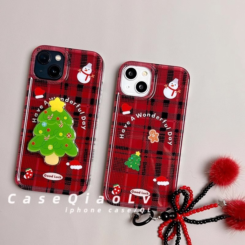 Ins Christmas Plaid Bracket iPhone15/14ProMax13 เคสโทรศัพท์ Apple 12 ถุงลมนิรภัย 11 Soft XS/XR
