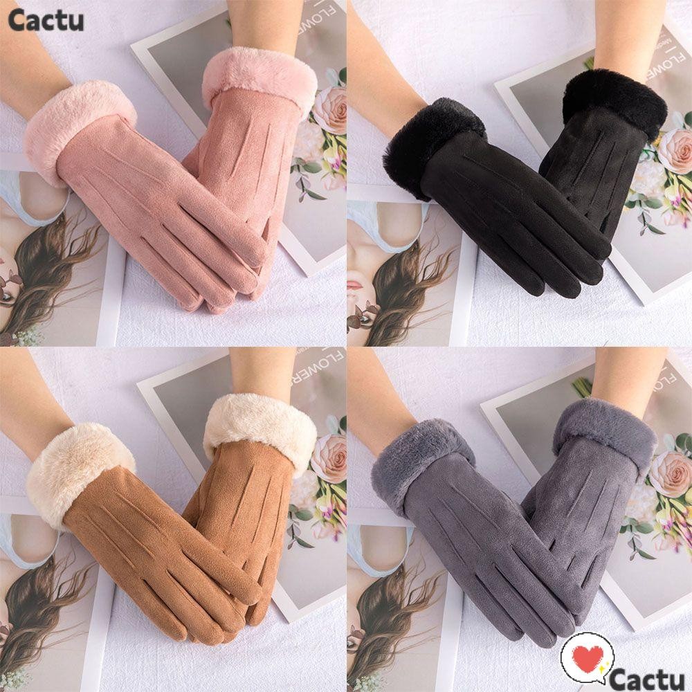 Cactu ถุงมือผู้หญิงกีฬากลางแจ้งหน้าจอสัมผัสฤดูใบไม้ร่วงฤดูหนาว Furry Warm Mitts
