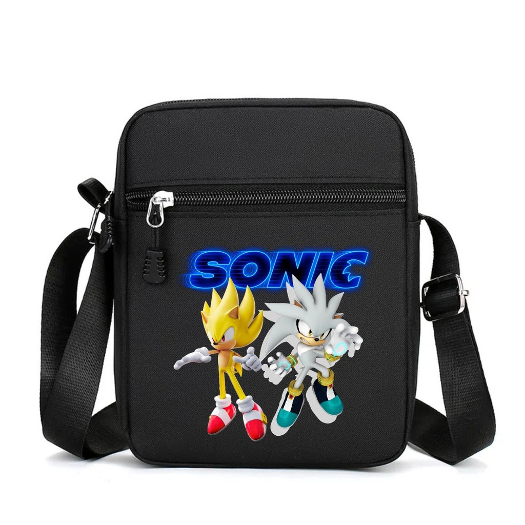ใหม่ Sonic การ์ตูนพิมพ์ Square Canvas Crossbody Bag สีดํา Multi functional Storage Bag สําหรับทุกวันแฟชั่น Dressing