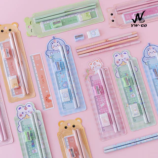 ชุดเครื่องเขียน แพ็ค 5 ชิ้น (ดินสอ x2 ยางลบ ไม้บรรทัด กบเหลา) อุปกรณ์การเรียน (พร้อมส่งค่ะ) BS33