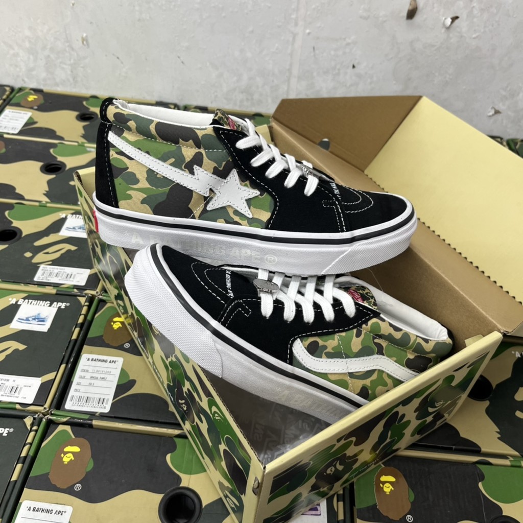 Bape * Vans Premium mid-Top Casual รองเท้าผ้าใบ