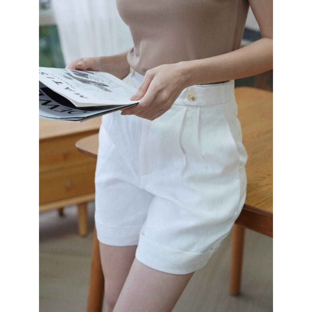 Lin shorts กางเกงขาสั้นเอวสูง ผ้าลินินญี่ปุ่นแท้ เนื้อผ้านิ่ม ใส่สบาย รับประกันไม่คันเเน่นอน