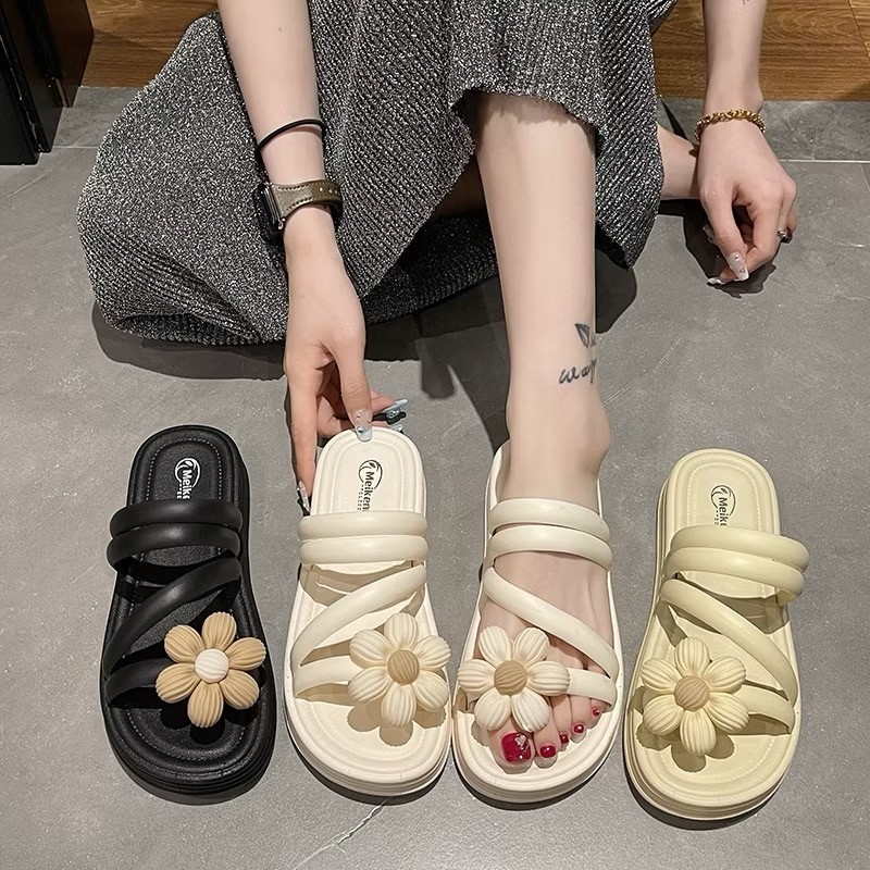 🍓Icy.Sport🍓 พร้อมส่ง (LT-MKD) รองเท้าแตะสวม ดีเทลดอกทานตะวัน สายคาดติดกันX138