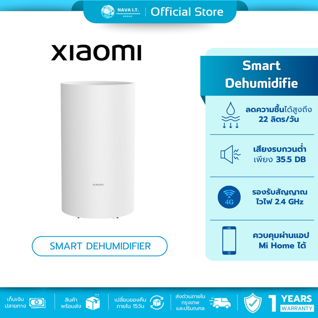 (มีส่งด่วน) Xiaomi Smart Dehumidifier เครื่องดูดความชื้นได้สูงสุด 22 ลิตร ต่อวัน รองรับสัญญาณไวไฟ หัวกลม มี 3 ขา