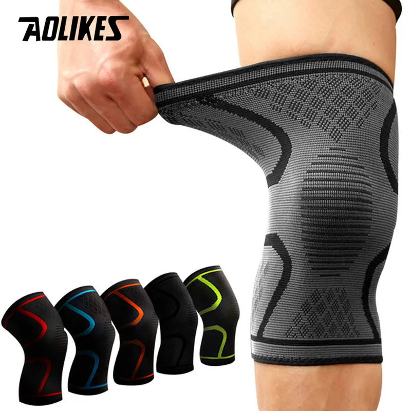 AOLIKES 1PCS ฟิตเนสวิ่งขี่จักรยานเข่าสนับสนุน Braces ไนลอนยืดหยุ่นกีฬาการบีบอัดเข่า Pad สําหรับบาสเกตบอล