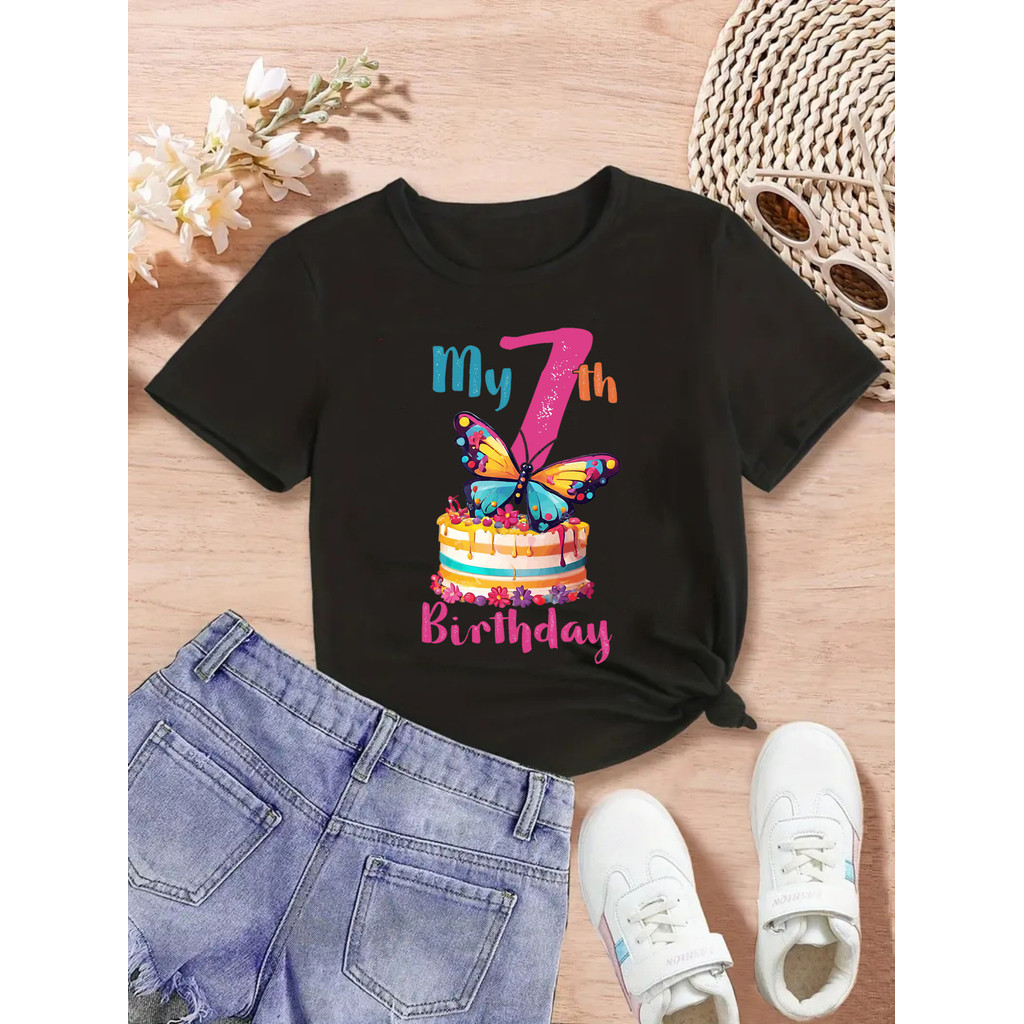 My 3rd & 4th & 5th & 6th & 7th & 8th วันเกิดผีเสื้อเค้กดอกไม้พิมพ์ T เสื้อสาววันเกิด Party เสื้อวันเ