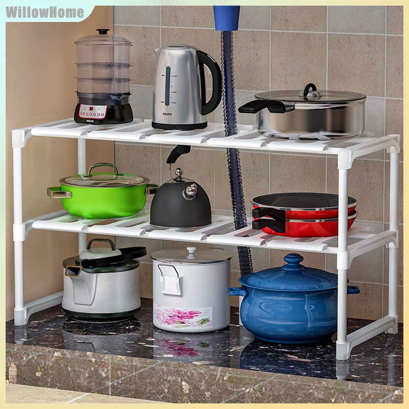 ชั้นวางห้องครัวOrganizer Rackพับปรับภายใต้Sink Rackขยายชั้นวางสําหรับPans & Pots-ZYE