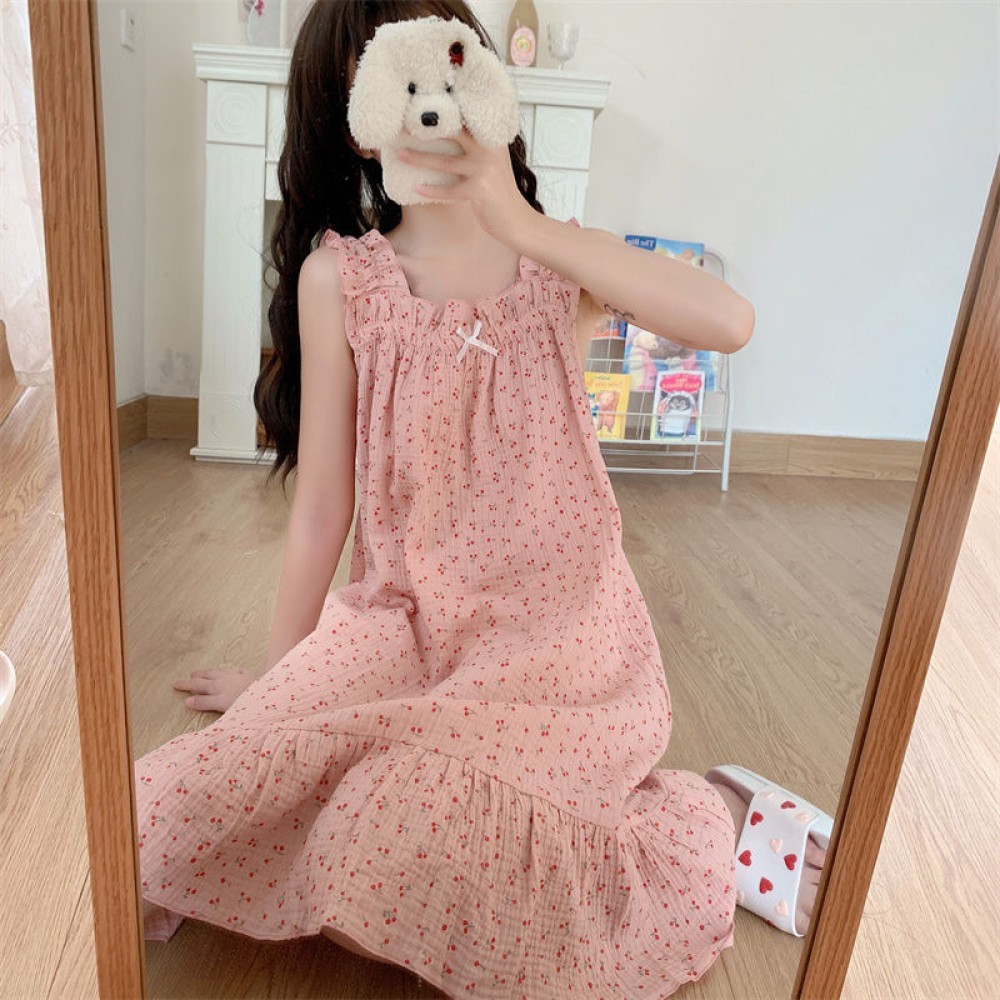 ชุดเดรสเกาหลี เดรสลายดอก รูปหมี น่ารัก มาใหม่ คอเหลี่ยม Women s pajamas LittleStar19 ✨kuike197.th✨