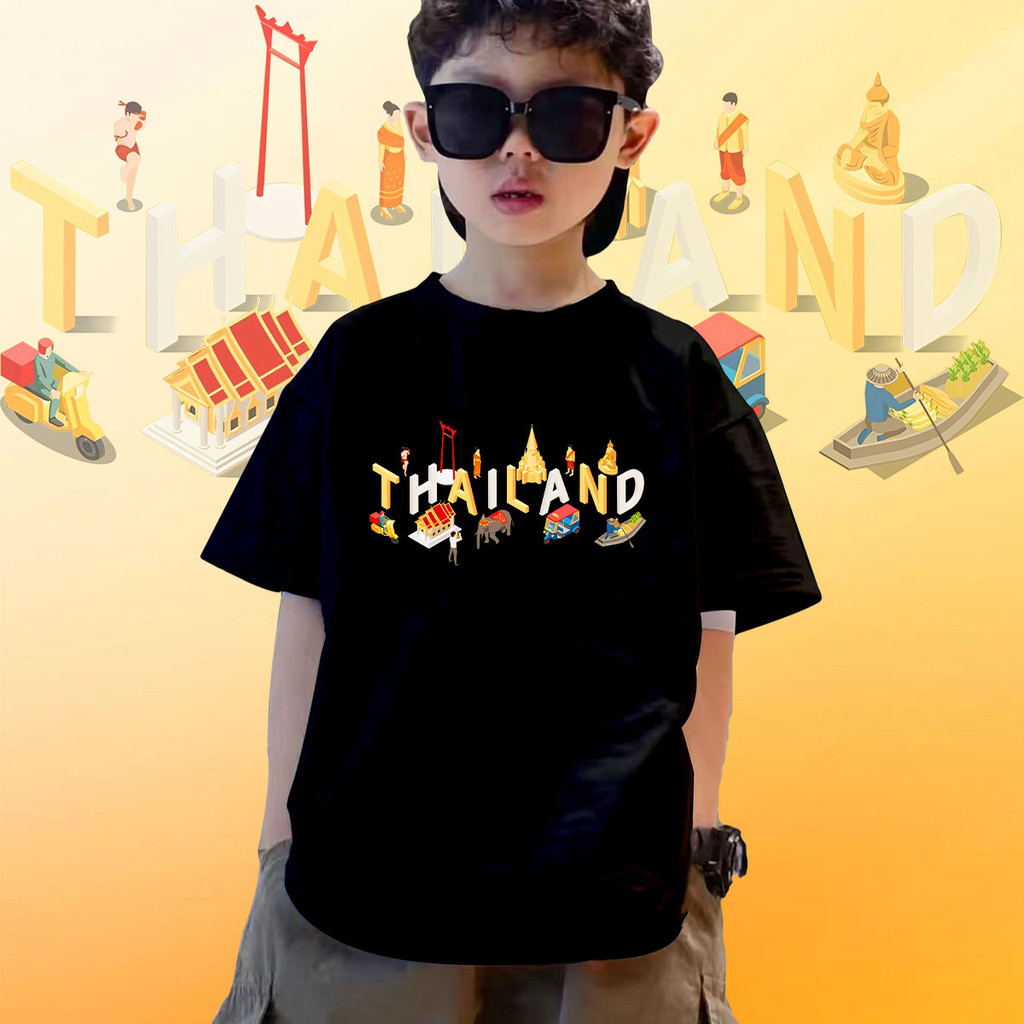 Thailand Children's T-shirt เสื้อที่ระลึก เสื้อยืดคอกลมเด็กพิมพ์ลายไทย 8 สี 100-150cm