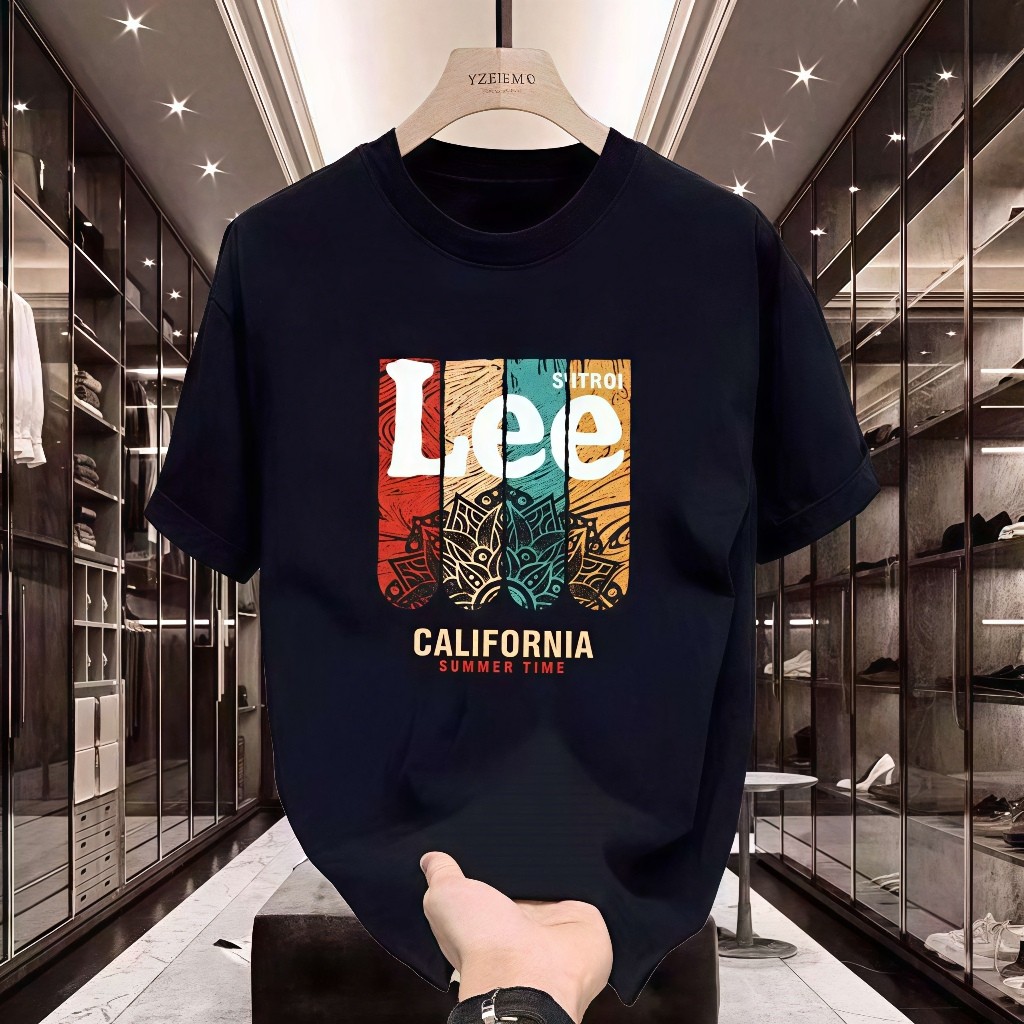 L EE Cotton Short Sleeved T-Shirt Mens and Womens Loose Round Neck Short Sleeved T-Shirt, Summer Cot