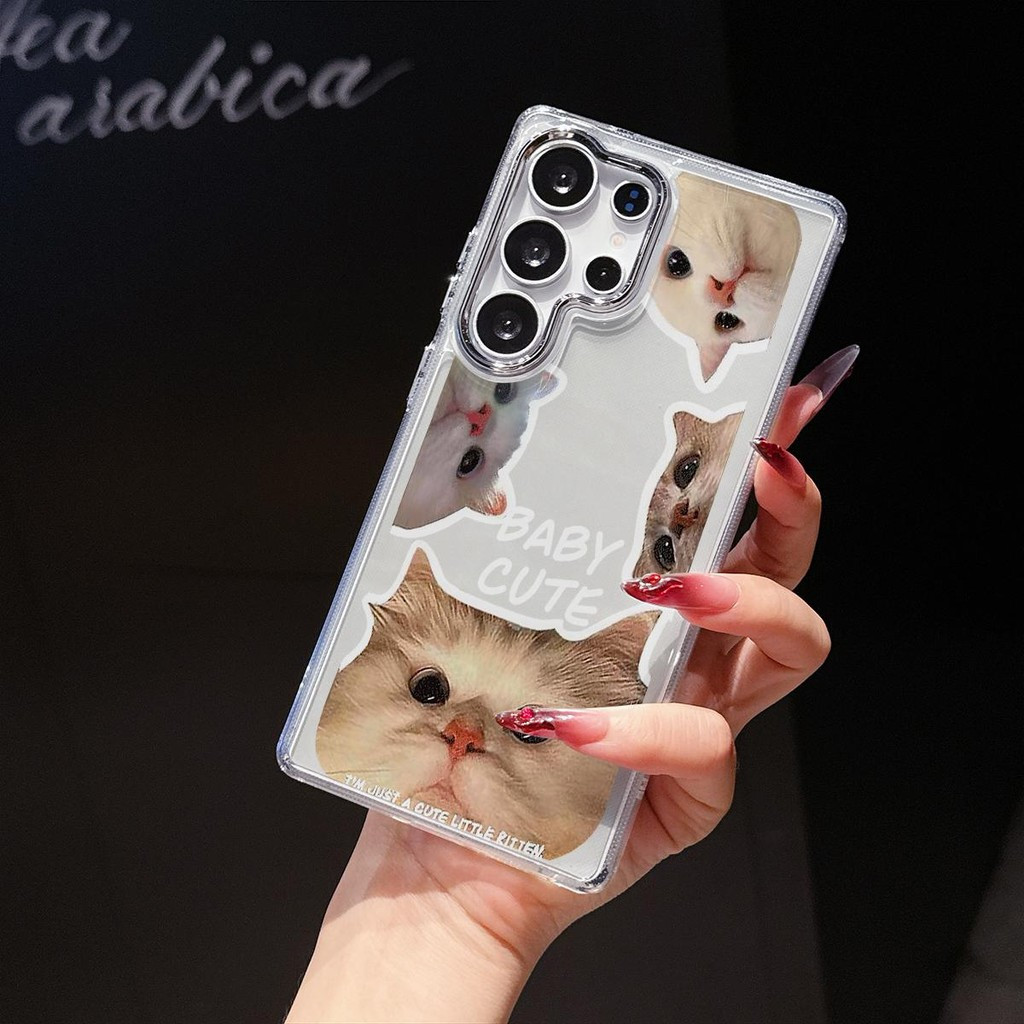 โลหะใสกล้องเคสโทรศัพท์การ์ตูนลูกแมวออกแบบมองหาสําหรับVivo V27 Y78 Y91C IQOOZ7PRO Y02 Y28 Y22S Y19S Y