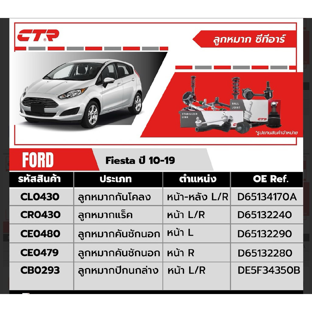 ลูกหมาก Ford fiesta ยี่ห้อctr ลูกหมากกันโคลง ลูกหมากคันชัก ลูกหมากแร็ค ราคาตัวละ