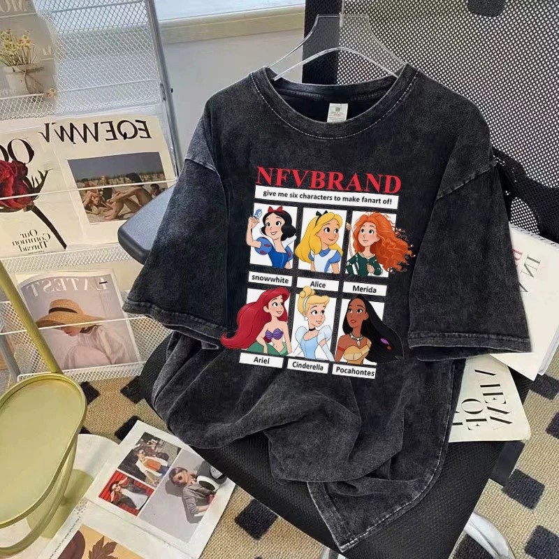 Top.street เสื้อวินเทจ เสื้อฟอก แฟชั่น สไตล์เกาหลี ผ้าฝ้าย100% 'Fairy tale princess' เสื้อยืดทรงผู้หญิง 3xl