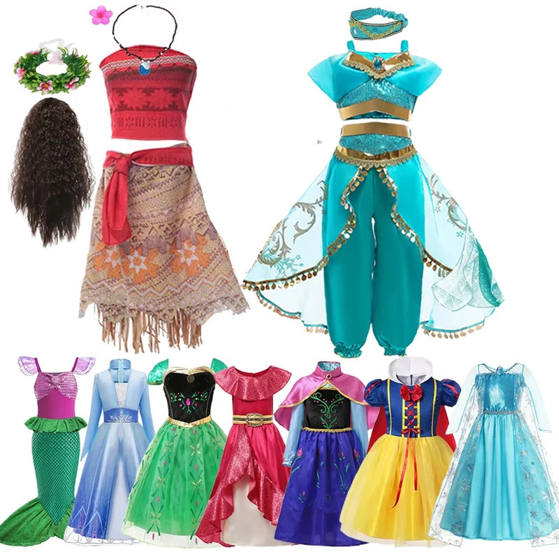 ชุดเจ้าหญิงสาวเครื่องแต่งกาย Moano เด็กเด็ก Anna Elsa คอสเพลย์ Snow White Carnival Party Disguise ชุ