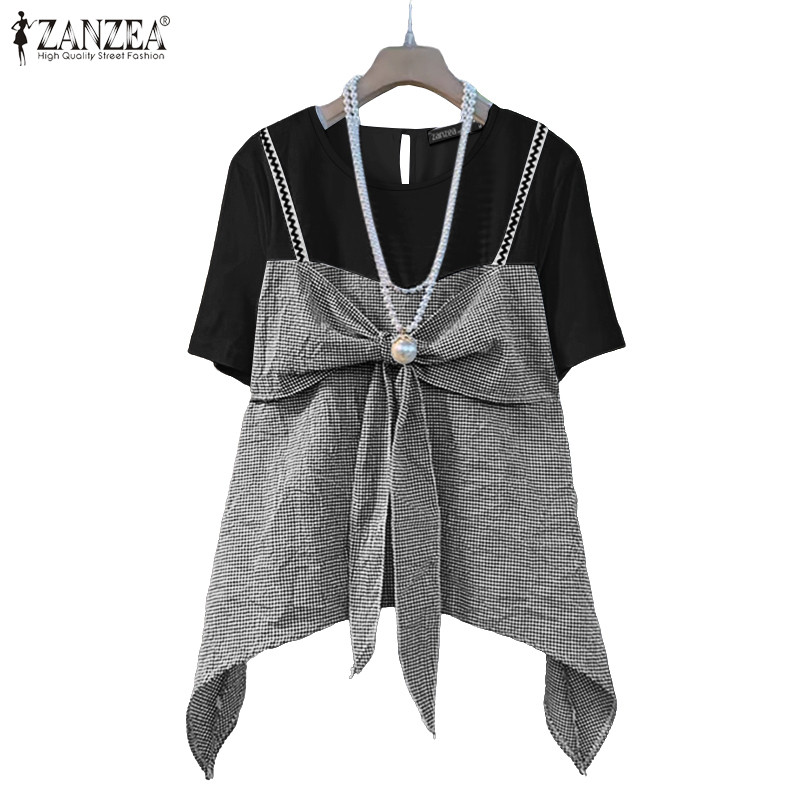 ZANZEA เสื้อผ้าสตรีสองชิ้น สไตล์เกาหลี ลายสก๊อตและแพทช์เวิร์ก สำหรับสาวๆ