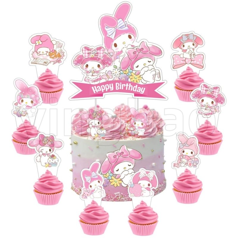 25 ชิ้น/เซ็ตการ์ตูนเค้ก Topper Melody Kulomi KT Cinnamoroll เด็กน่ารักตกแต่งเบเกอรี่งานแต่งงานเค้กวันเกิดตกแต่ง