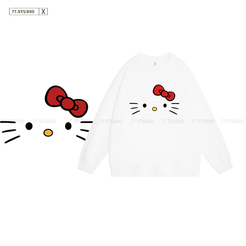 COD（จัดส่งภายใน 24 ชั่วโมง）เสื้อสเวตเตอร์  แขนยาว kittyลายการ์ตูนน่ารักๆ เรียบๆ ชิคๆ สวมใส่สบาย เสื้อผ้าผู้หญิง