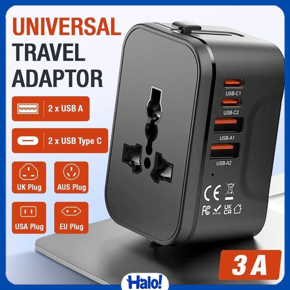 LENCENT Universal Travel Adapter Multi Port USB Type C UK EU USA 3A - HHT205