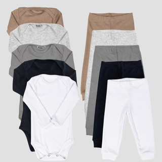 Kit conjunto Bebê  Lilobu 10 peças canelado Body Manga Longa e Calça Pagão super macio 24003-K5-C2
