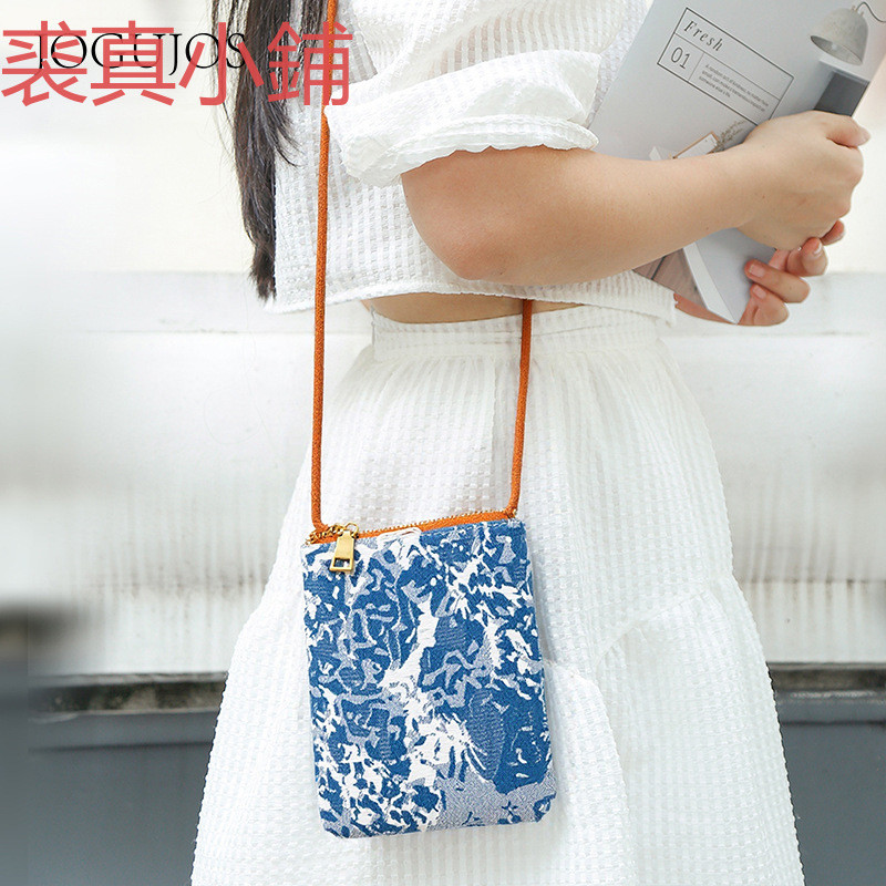 Qiuzhen Shop Mini กระเป๋าโทรศัพท์มือถือหญิงกระเป๋าถือขนาดเล็ก Denim พร้อมอิตาเลี่ยน Lambskin High-En