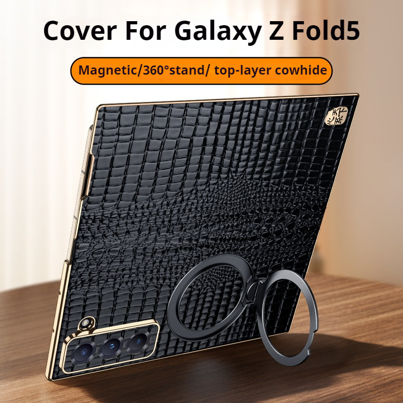 YOOVEI สําหรับ Samsung Galaxy Z Fold5 กรณีหรูหราชุบขอบกรณีพร้อมขาตั้ง [เข้ากันได้กับแม่เหล็ก] หนังนุ่มกันกระแทกป้องกันเคสโทรศัพท์สําหรับ Samsung Galaxy W25/W24